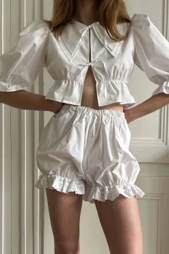 MaisonCléo Pantalons / Shorts>Bloomer en coton blanc avec broderies