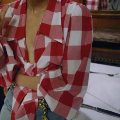 MaisonCléo Blouses>Blouse à carreaux rouges JULIE
