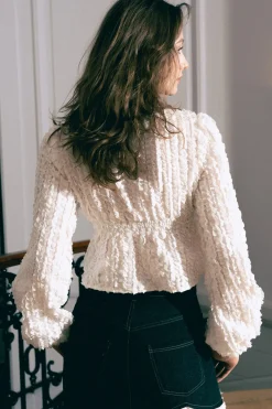 MaisonCléo Blouses|Tops>Blouse à manches longues en coton volanté JESSICA