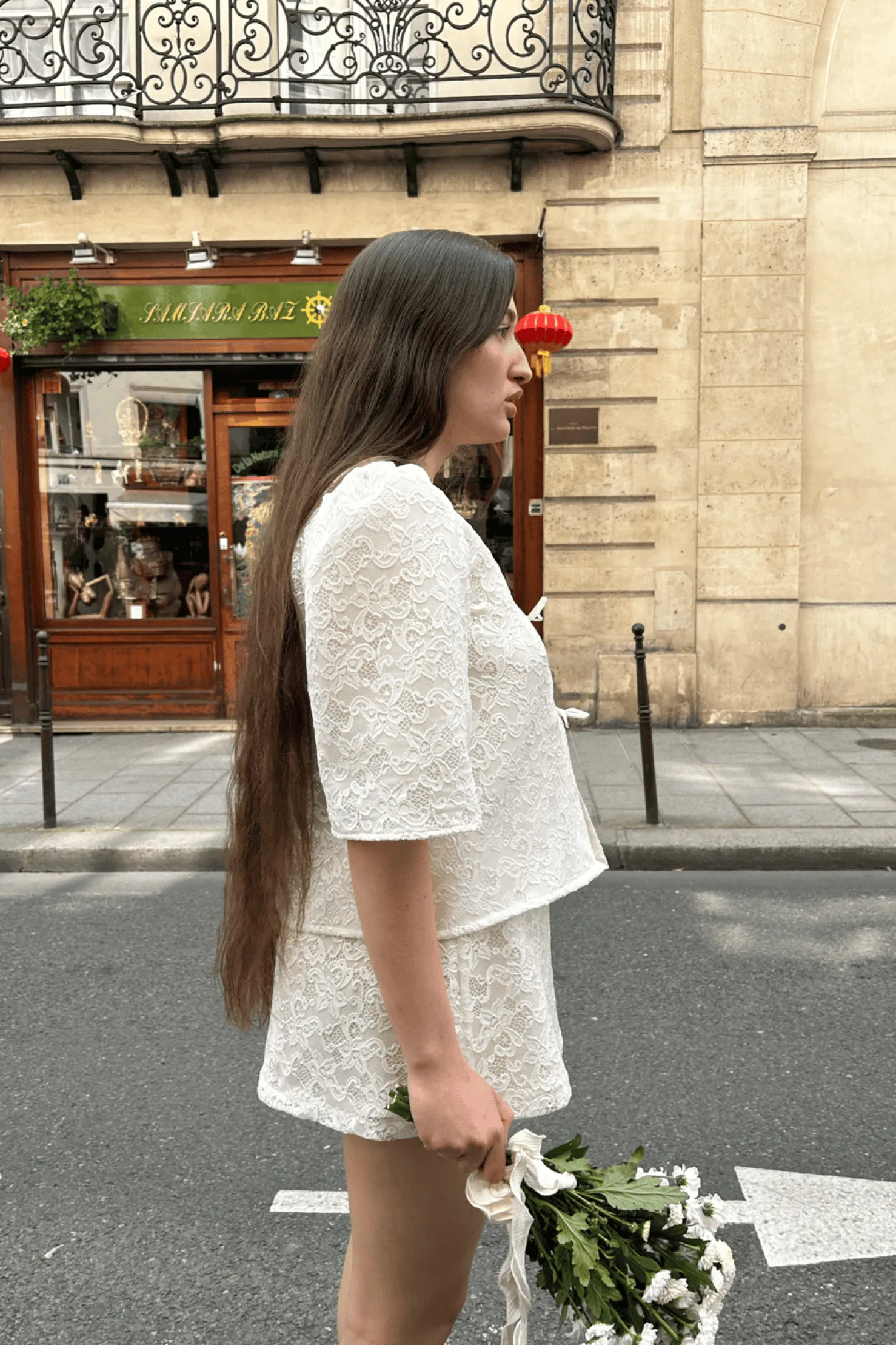 MaisonCléo Blouses|Tops>Blouse Agnes blanche en dentelle fleurie et soie