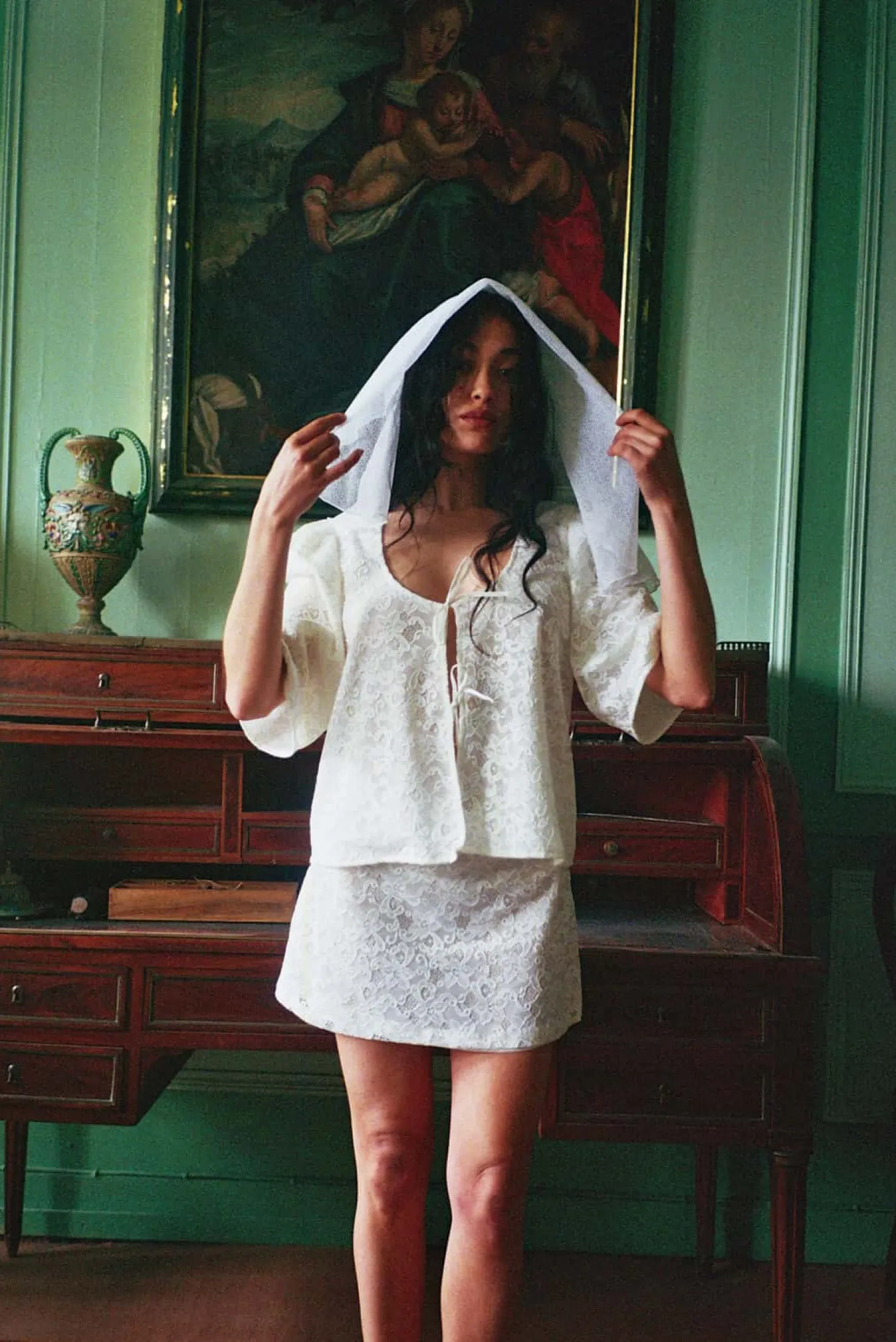 MaisonCléo Blouses|Tops>Blouse Agnes blanche en dentelle fleurie et soie