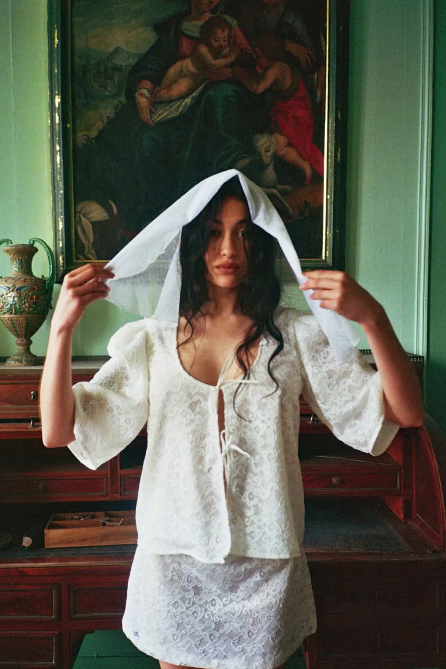 MaisonCléo Blouses|Tops>Blouse Agnes blanche en dentelle fleurie et soie