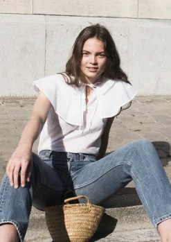 MaisonCléo Blouses>Blouse babydoll en coton blanc Lisa – Les prémices 3/4
