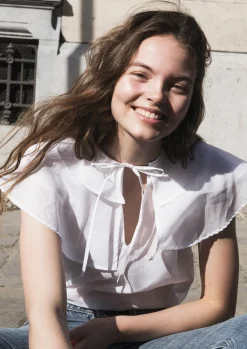 MaisonCléo Blouses>Blouse babydoll en coton blanc Lisa – Les prémices 3/4