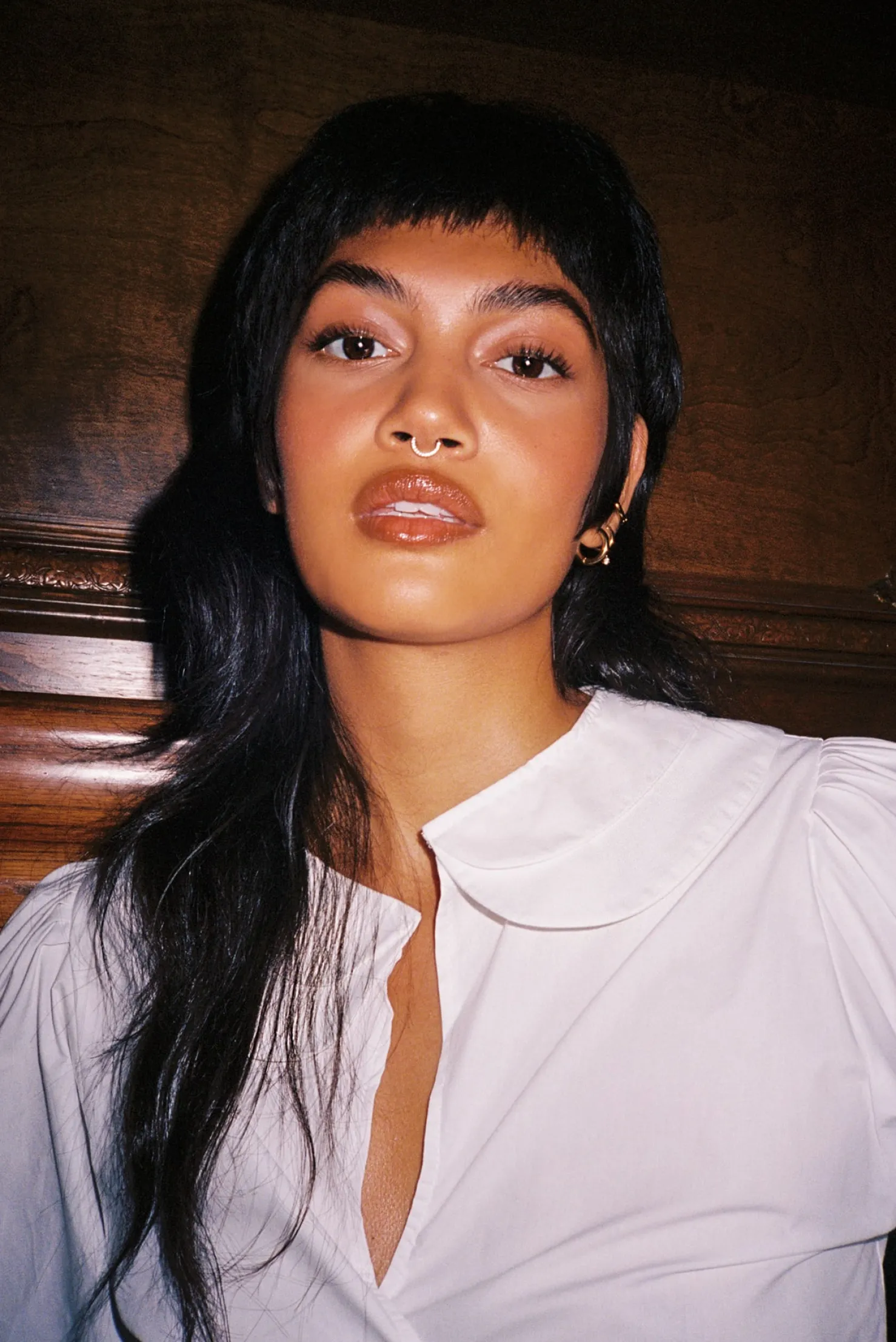 MaisonCléo Blouses>Blouse cache-coeur blanche en coton avec petit col rond Mylène