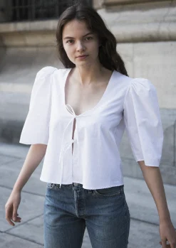 MaisonCléo Blouses>Blouse coton blanc AGNES – Les prémices 1/4