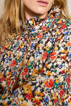 MaisonCléo Blouses|Tops>Blouse DARTA volantée en coton fleurs d’automne