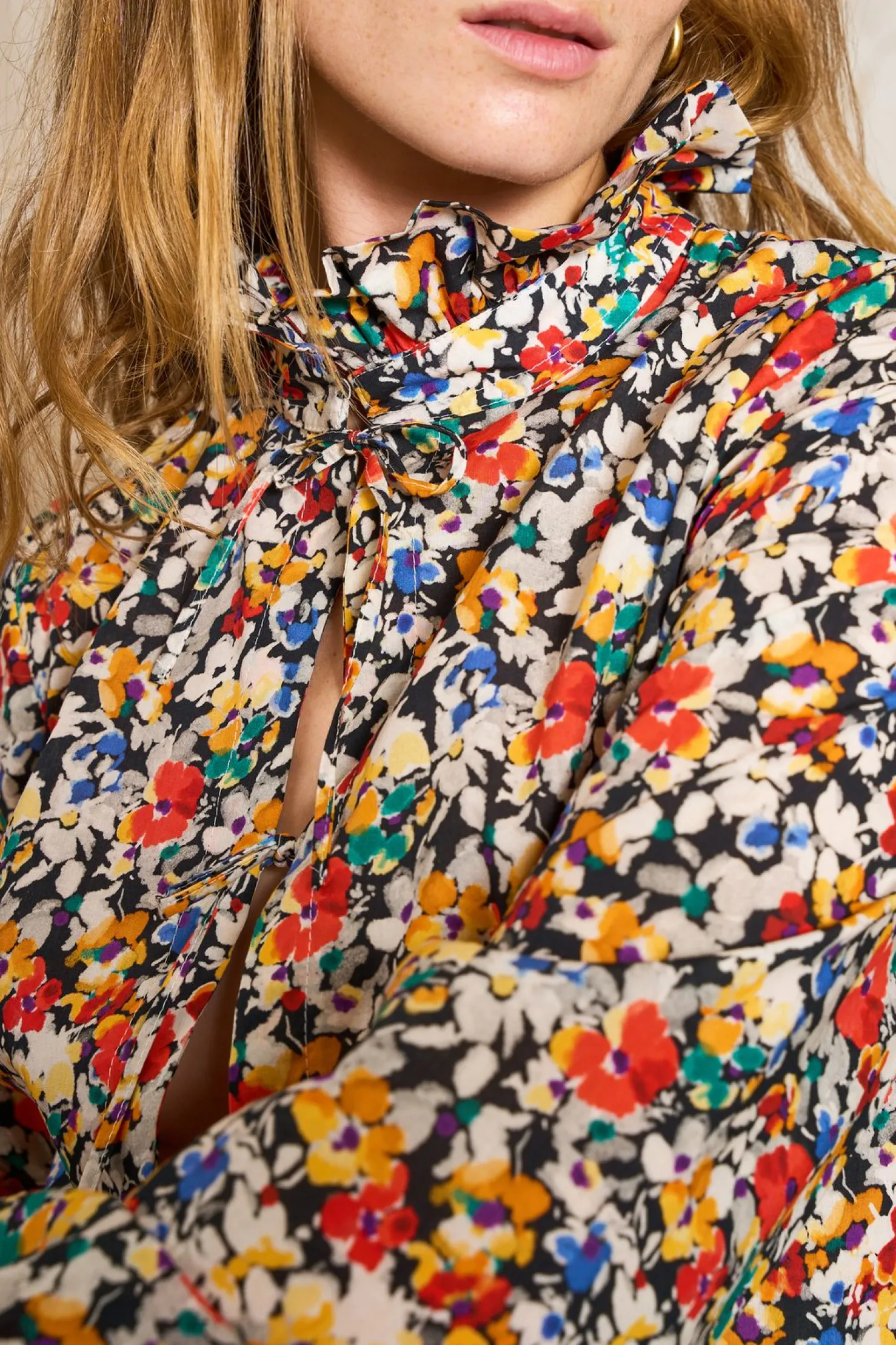 MaisonCléo Blouses|Tops>Blouse DARTA volantée en coton fleurs d’automne