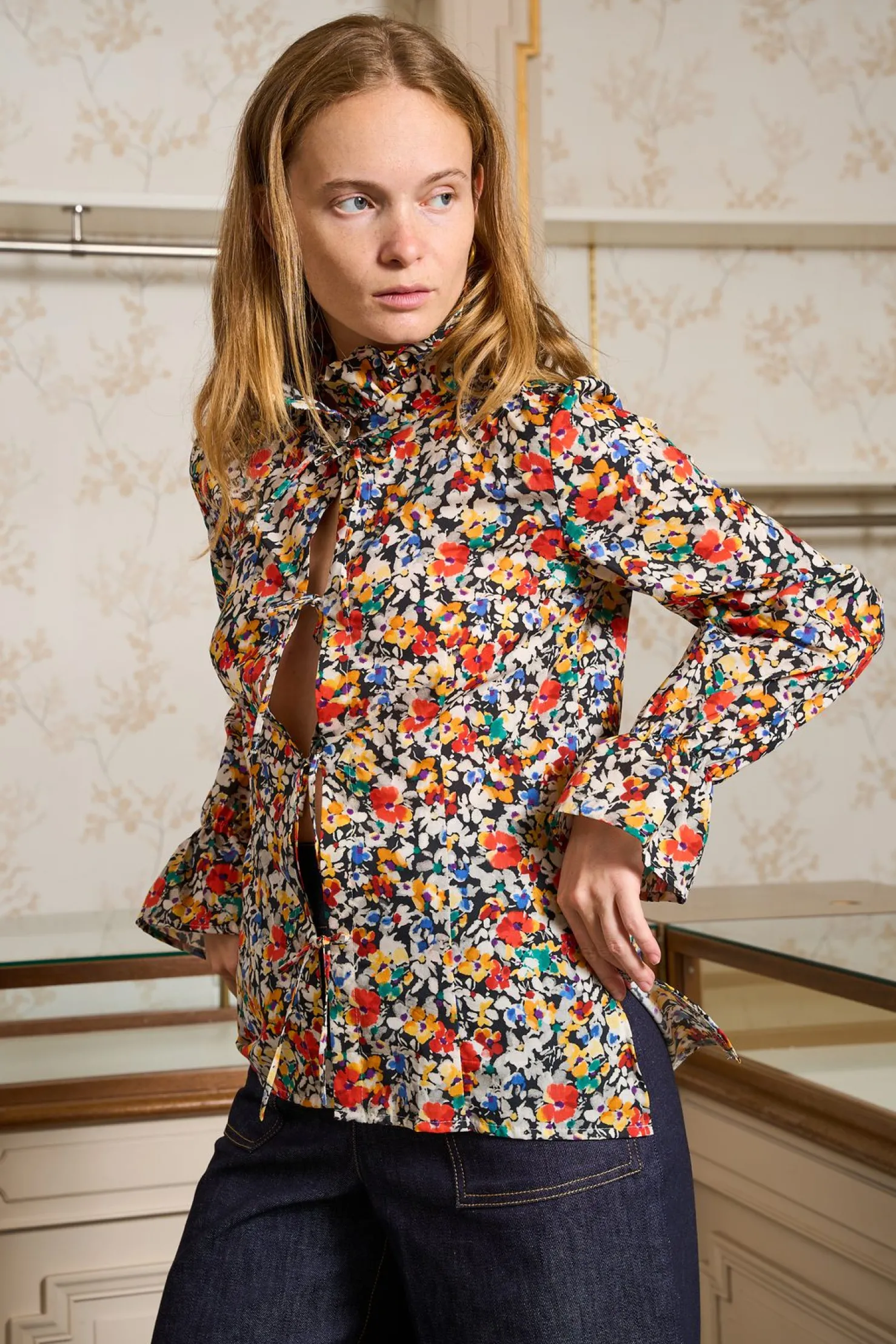 MaisonCléo Blouses|Tops>Blouse DARTA volantée en coton fleurs d’automne