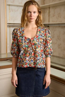 MaisonCléo Blouses>Blouse en coton fleurs d’automne LEONIE