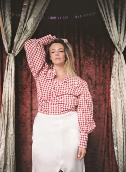 MaisonCléo Blouses>Blouse en coton pique-nique rouge JULIE