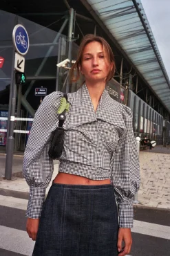 MaisonCléo Blouses>Blouse en coton vichy noir JULIE