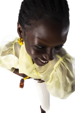 MaisonCléo Blouses>Blouse en organza de soie jaune JULIE