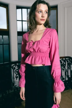 MaisonCléo Blouses|Tops>Blouse en soie rose fuchsia PALOMA