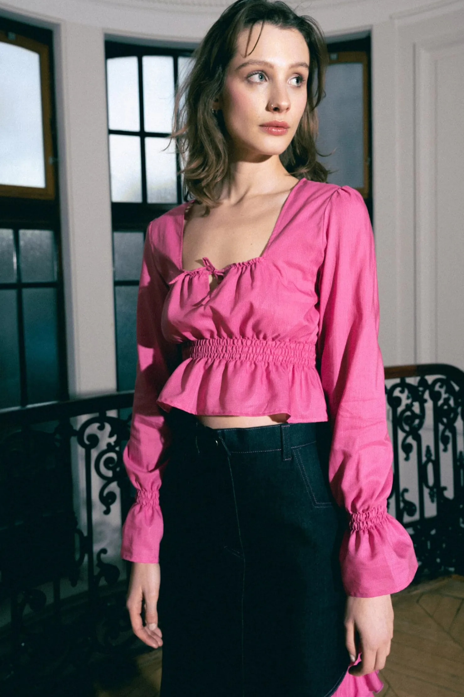 MaisonCléo Blouses|Tops>Blouse en soie rose fuchsia PALOMA