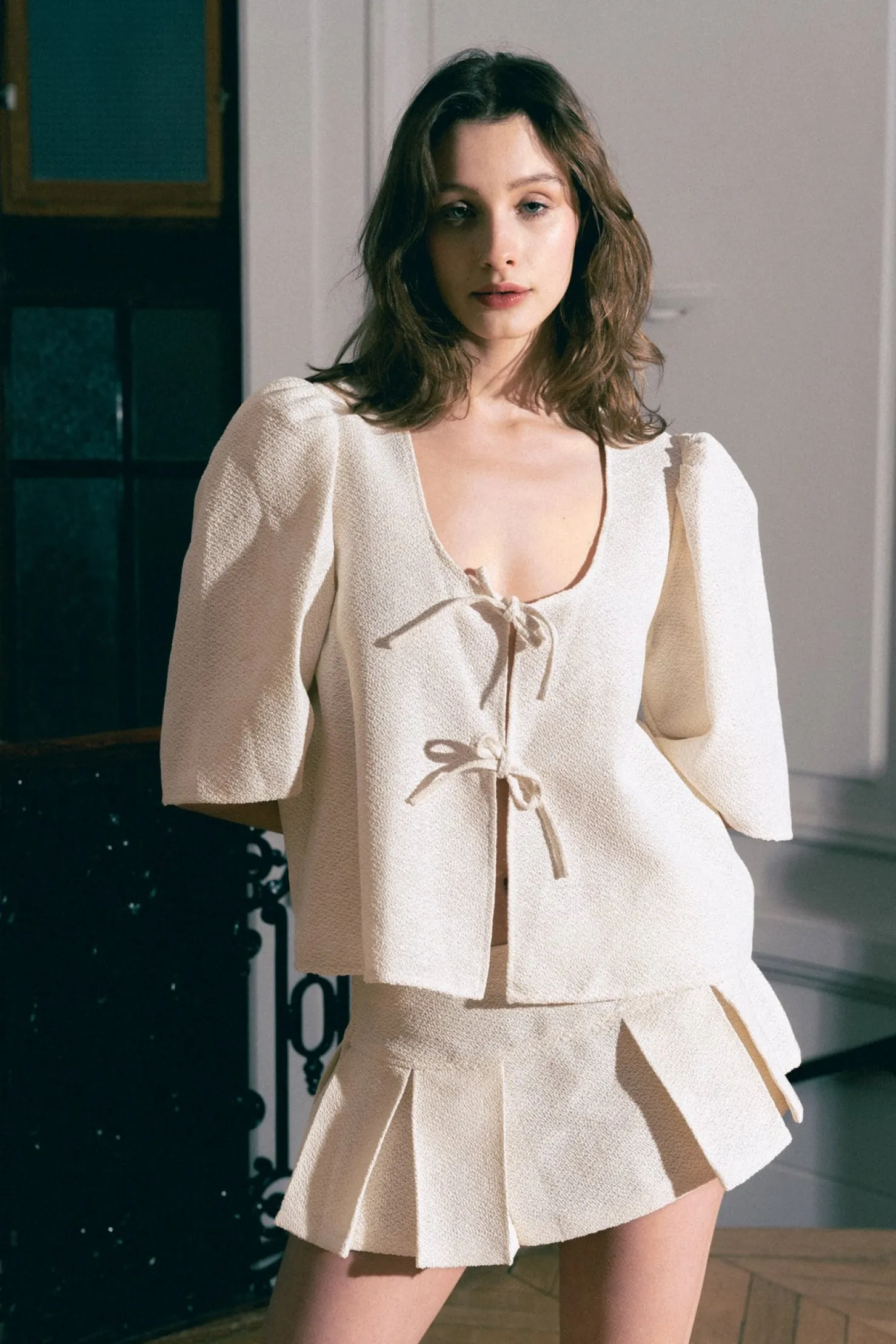MaisonCléo Blouses|Tops>Blouse en tweed ivoire AGNES