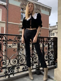 MaisonCléo Blouses>Blouse en velours de coton noir ANGELE