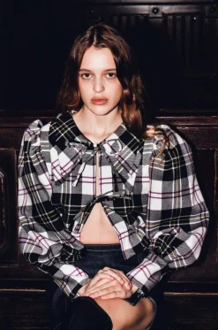 MaisonCléo Blouses>Blouse motifs tartan en laine mélangée LEAH