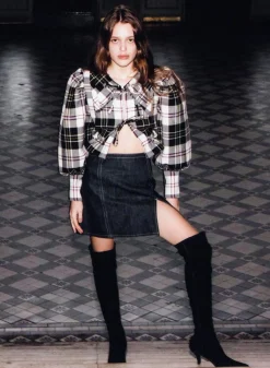 MaisonCléo Blouses>Blouse motifs tartan en laine mélangée LEAH