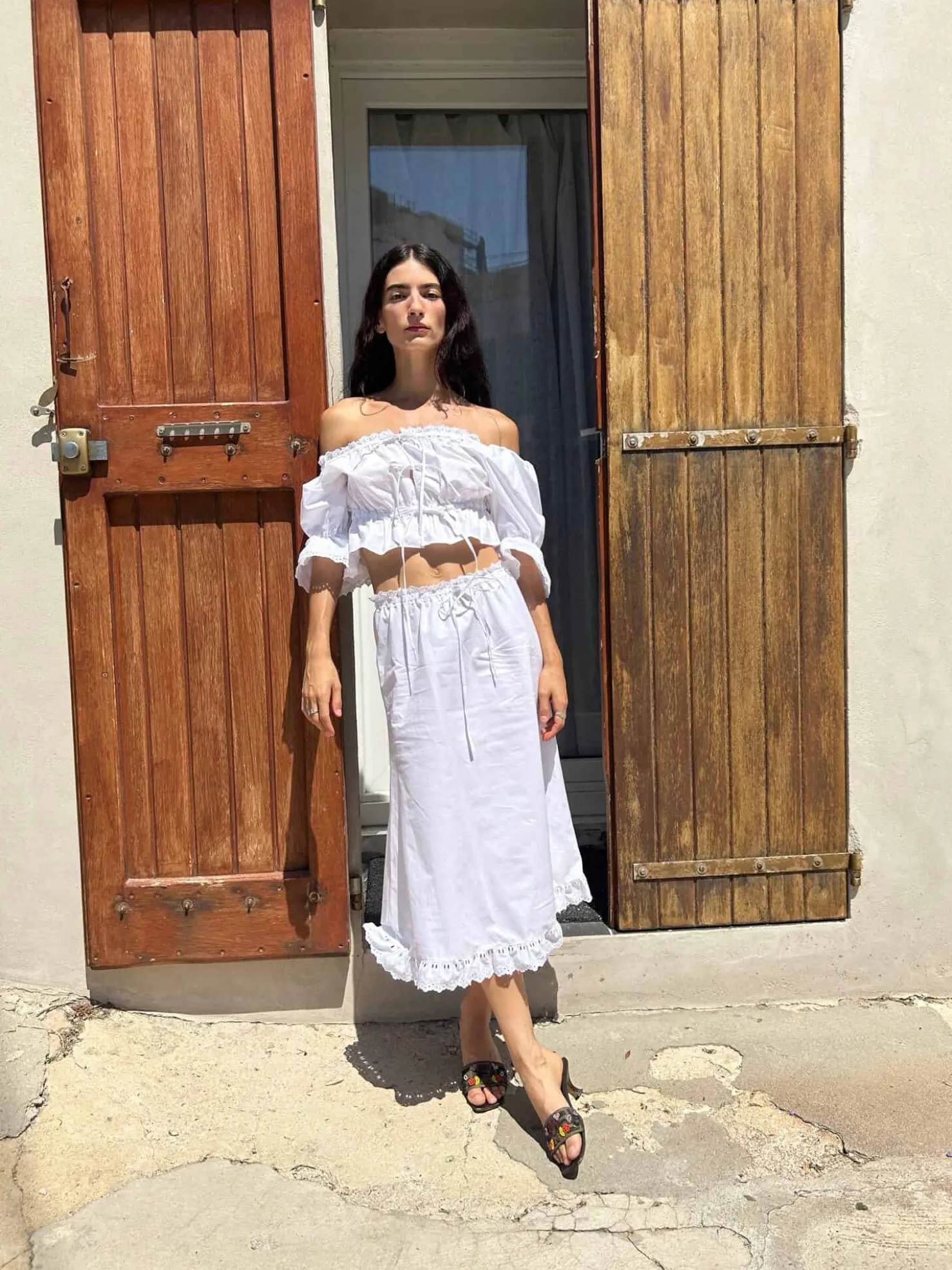 MaisonCléo Blouses>Blouse épaules nues en coton brodé ANGELE / nouvelle version