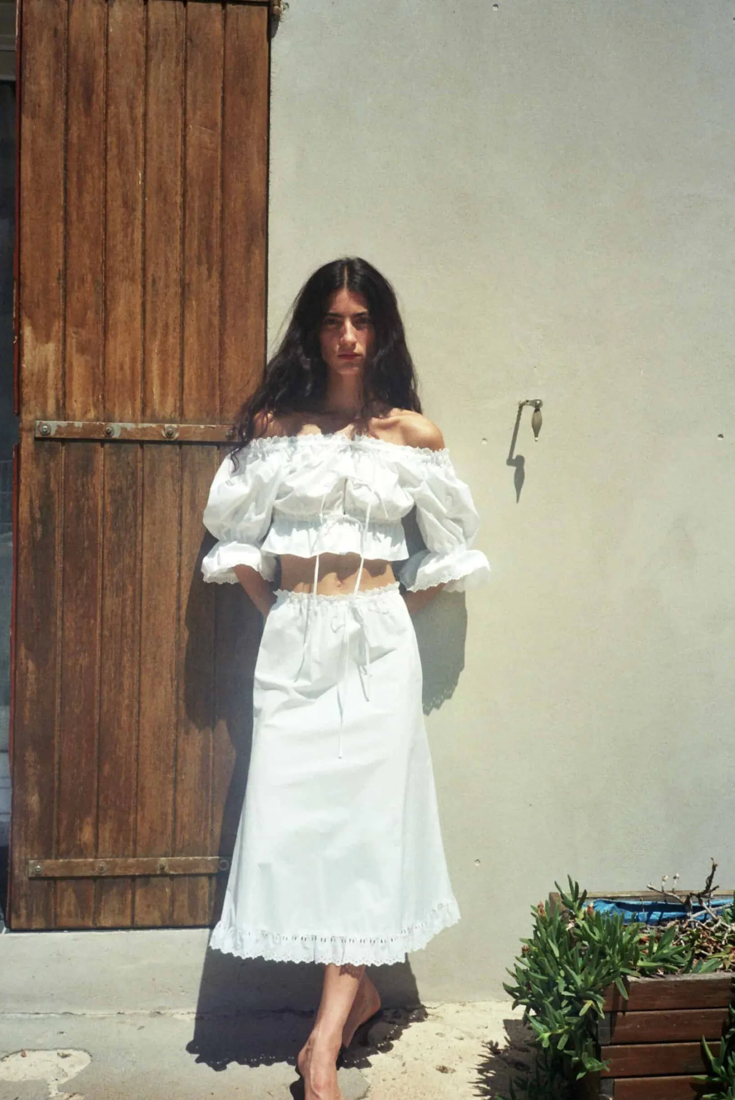MaisonCléo Blouses>Blouse épaules nues en coton brodé ANGELE / nouvelle version