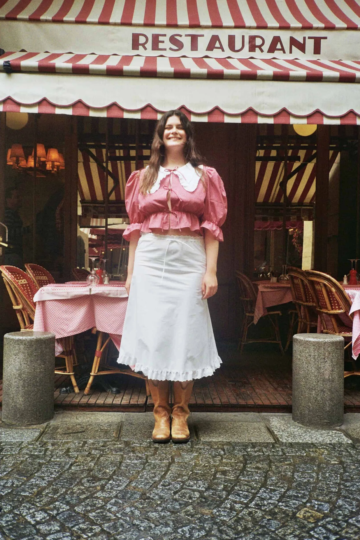 MaisonCléo Blouses>Blouse rouge à carreaux coton ANGELE avec col blanc brodé