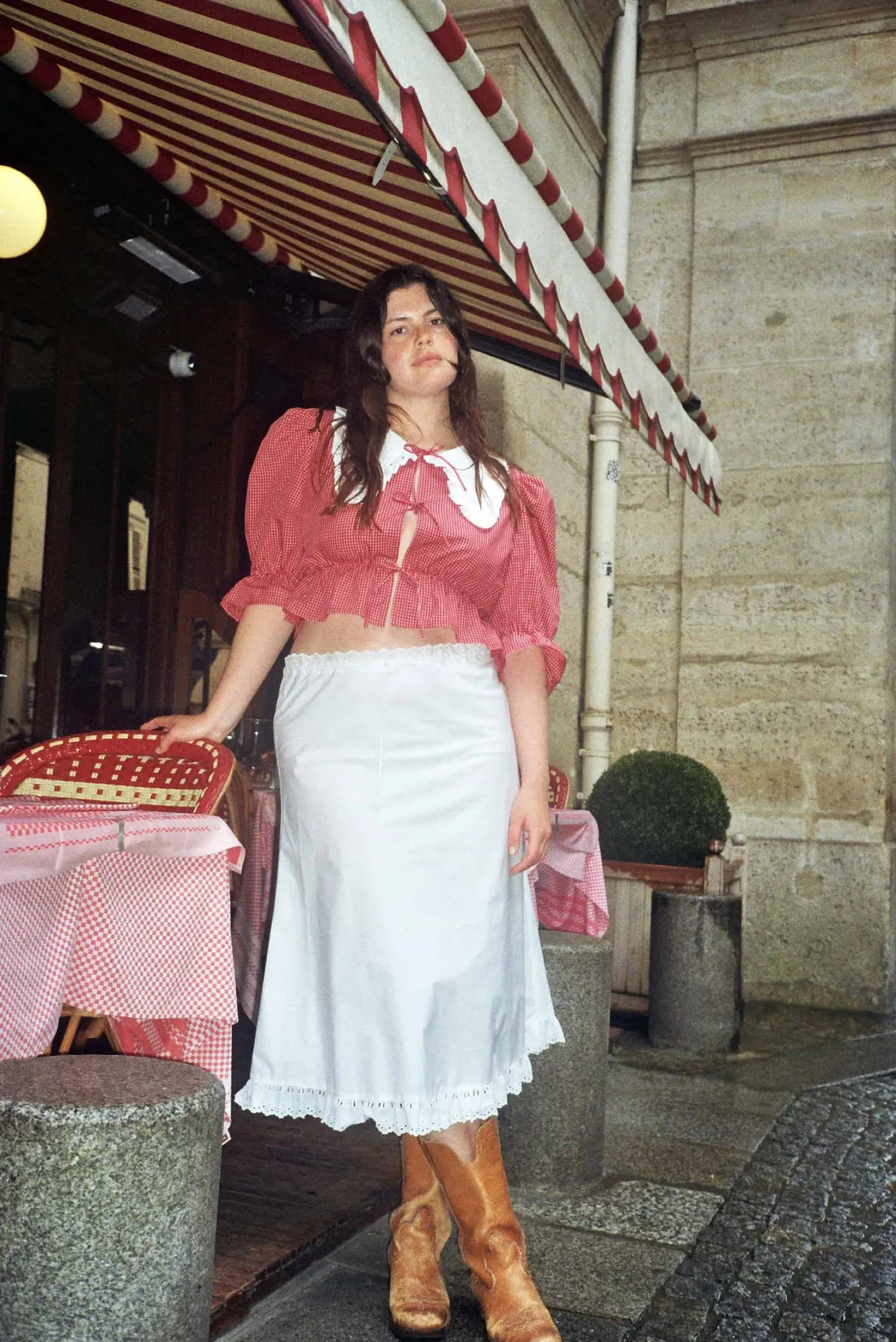 MaisonCléo Blouses>Blouse rouge à carreaux coton ANGELE avec col blanc brodé