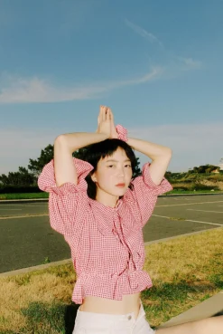 MaisonCléo Blouses>Blouse vichy rouge coton ANGELE