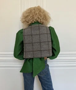 MaisonCléo Cardigans>Cardigan à carreaux gris en laine GIGI