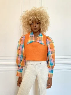 MaisonCléo Cardigans>Cardigan orange en laine texturée épaisse GIGI