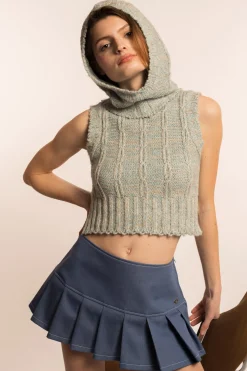 MaisonCléo Jupes>COUP DE FOUDRE défilé LOOK 31 – Mini jupe plissée en denim clair MIRANDA