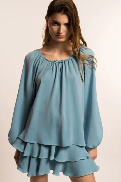 MaisonCléo Blouses|Tops>COUP DE FOUDRE défilé LOOK 28 – Blouse ample en soie bleu ciel