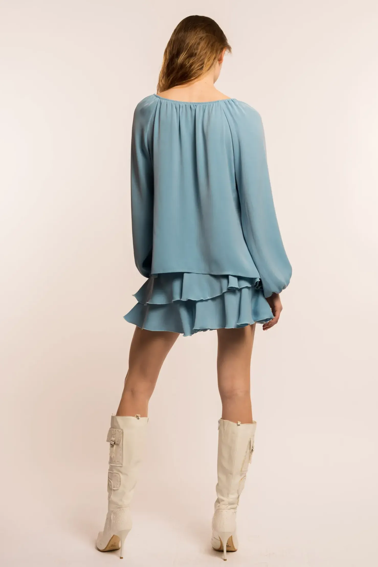MaisonCléo Blouses|Tops>COUP DE FOUDRE défilé LOOK 28 – Blouse ample en soie bleu ciel