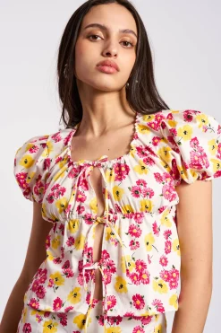 MaisonCléo Blouses|Tops>COUP DE FOUDRE II – Blouse bouffante fleurie en coton
