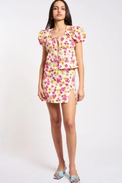MaisonCléo Blouses|Tops>COUP DE FOUDRE II – Blouse bouffante fleurie en coton