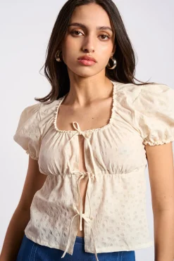 MaisonCléo Blouses|Tops>COUP DE FOUDRE II – Blouse bouffante crème à pois ton-sur-ton