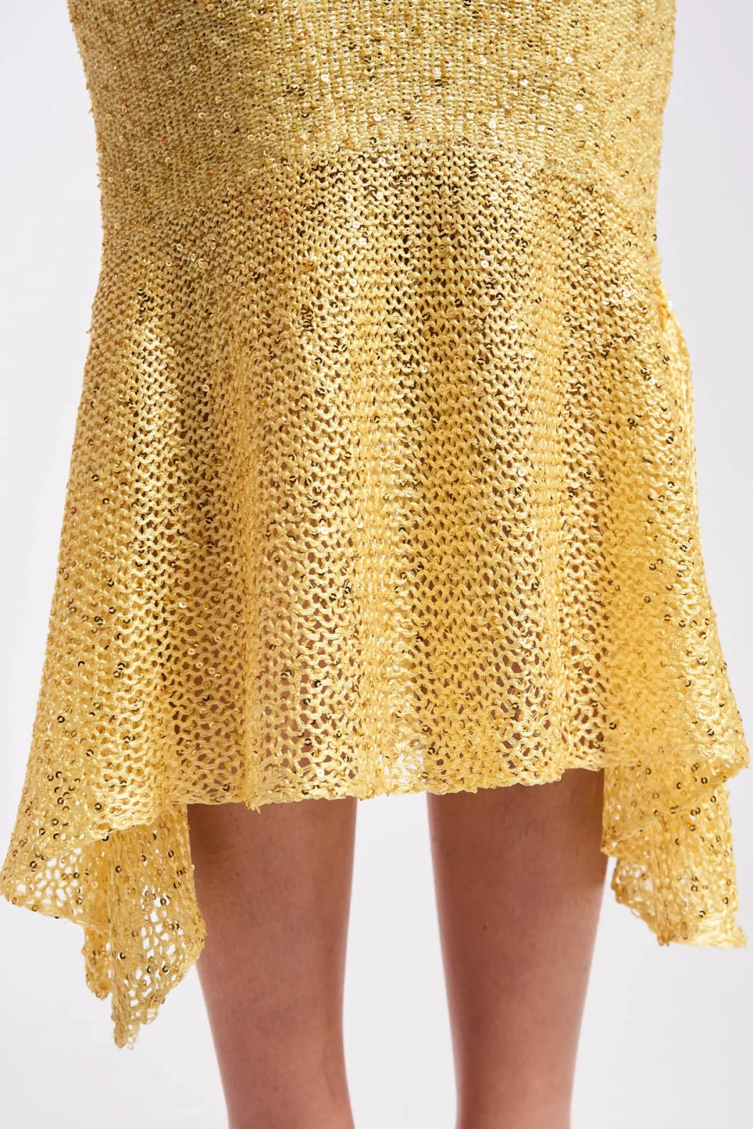 MaisonCléo Robes|Mailles>COUP DE FOUDRE II – Longue robe sirène tricotée à sequins dorés