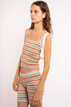 MaisonCléo Tops>Débardeur tricoté bleu multicolore CANDICE