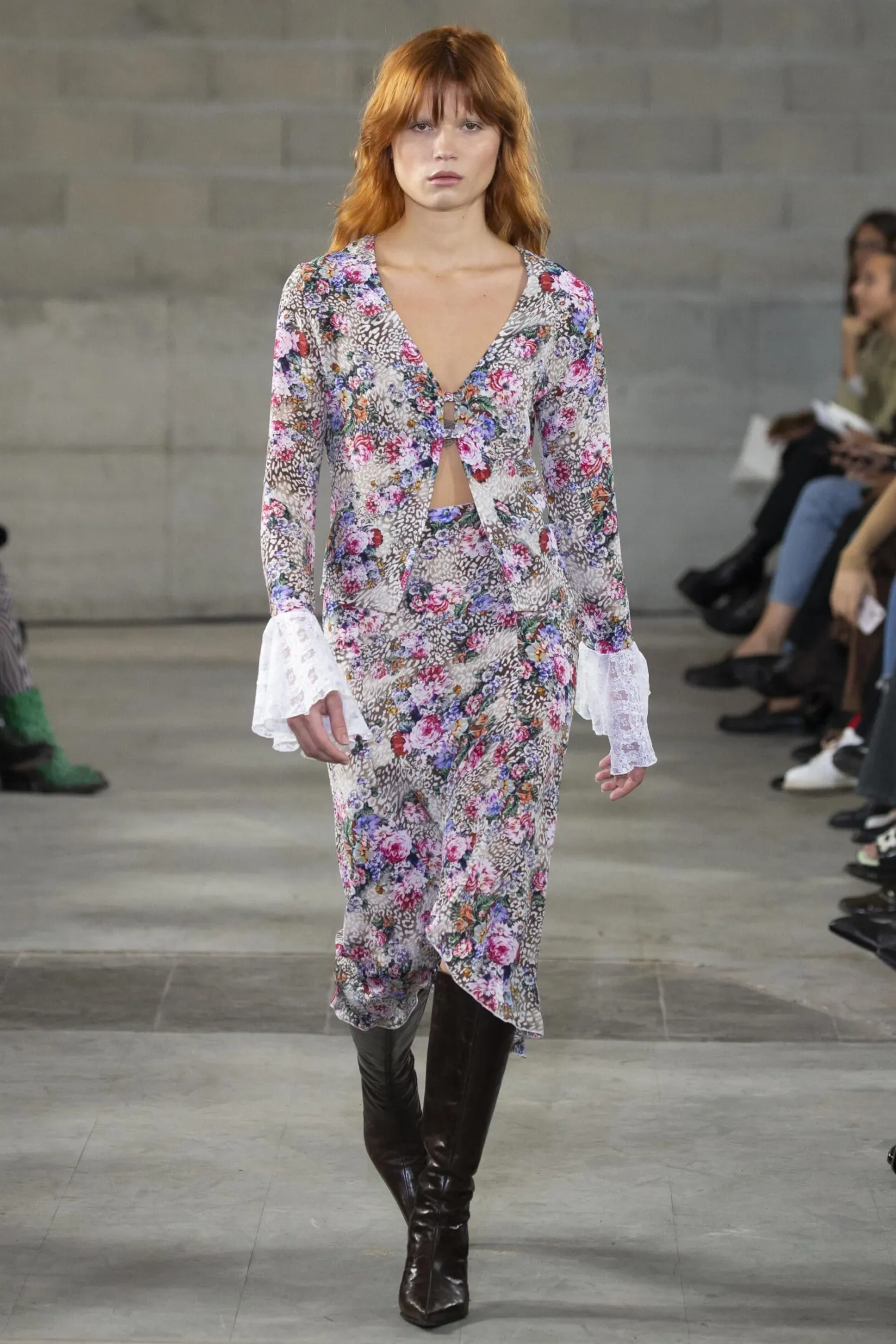 MaisonCléo Blouses|Tops>FW22 RUNWAY LOOK 31 – Blouse fleurie et léopard avec dentelle de Calais ALBA