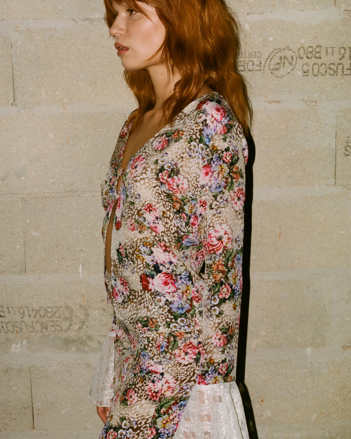 MaisonCléo Blouses|Tops>FW22 RUNWAY LOOK 31 – Blouse fleurie et léopard avec dentelle de Calais ALBA