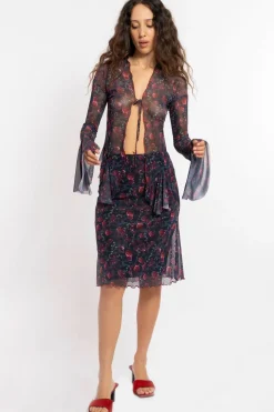 MaisonCléo Blouses|Tops>FW22 RUNWAY LOOK 21 – Blouse ouverte en mesh fleuri avec manches volantées IMEN