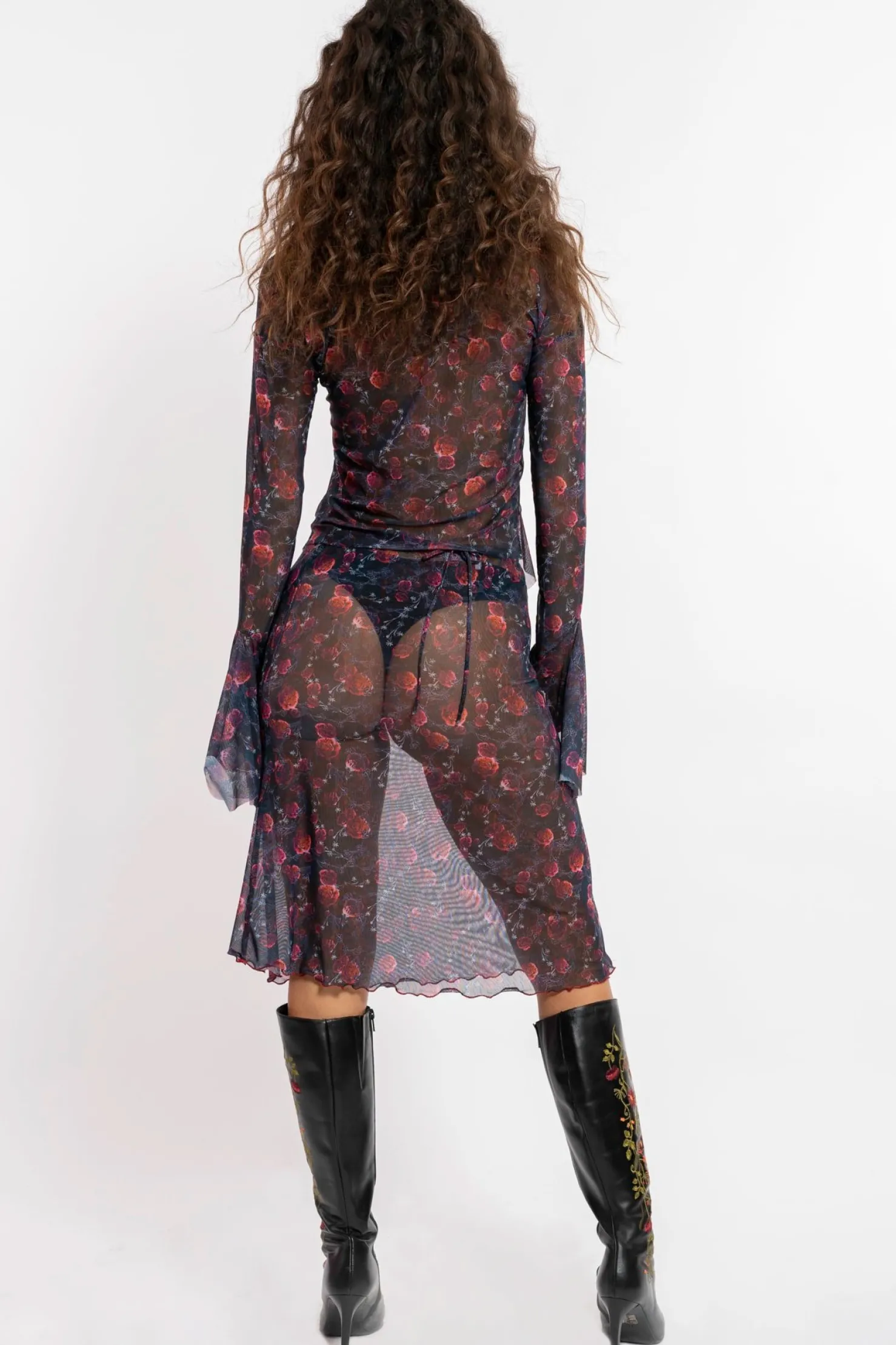 MaisonCléo Jupes>FW22 RUNWAY LOOK 21 – Jupe mi-longue en mesh fleuri KESALY