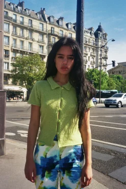 MaisonCléo Cardigans>Gilet tricoté mohair vert clair Stéphanie