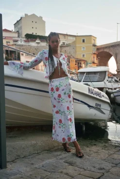MaisonCléo Blouses|Tops>Jupe longue en mesh à motif coquelicots & papillons