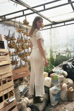 MaisonCléo Jupes>Jupe midi fendue en crochet blanche