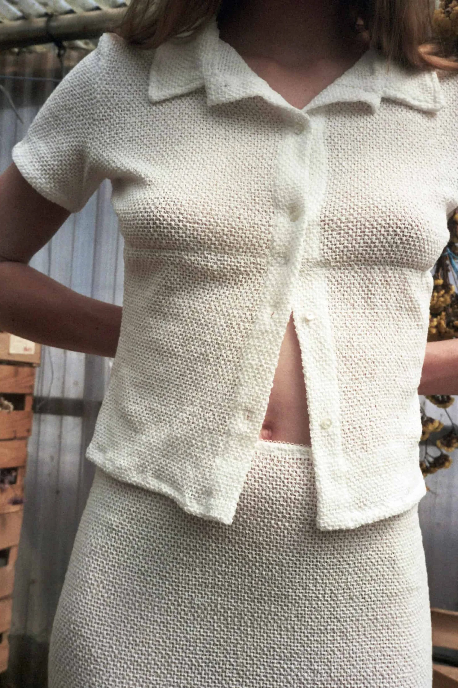 MaisonCléo Jupes>Jupe midi fendue en crochet blanche