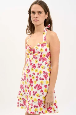 MaisonCléo Robes>LA BADOULE – Robe dos nu MARTINE en coton fleurs multi évasée