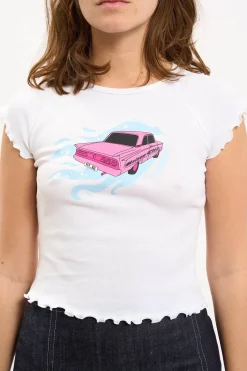 MaisonCléo Tops>LA BADOULE – T-shirt en jersey blanc Calais city avec voiture rose