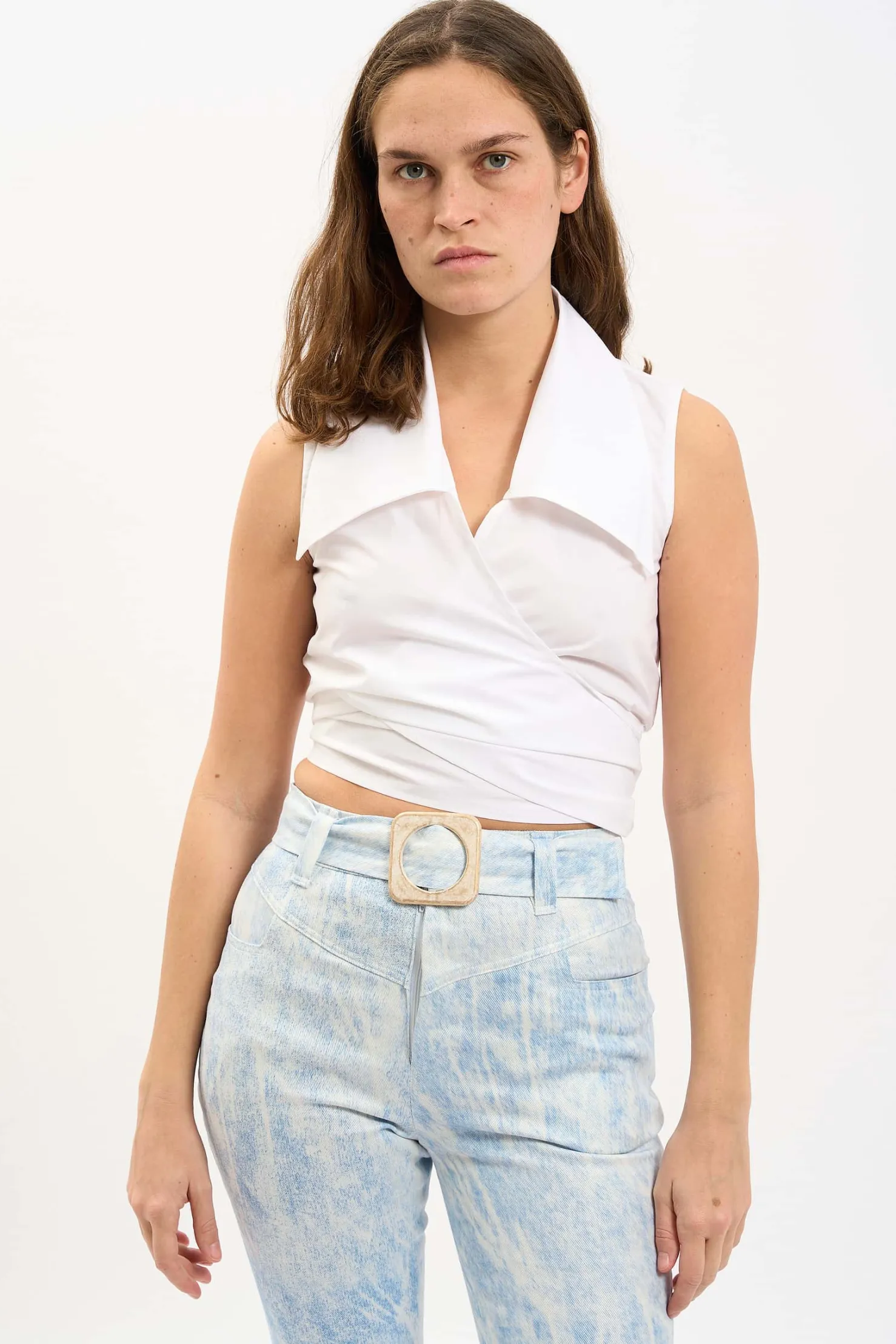 MaisonCléo Blouses>LA BADOULE LOOK 34 – Blouse cache-coeur JULIENNE en coton blanc