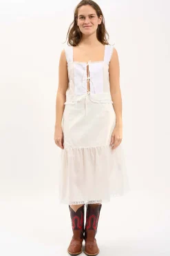 MaisonCléo Blouses|Jupes>LA BADOULE LOOK 2 – Jupe mi-longue en coton léger bordée de dentelle AZRA